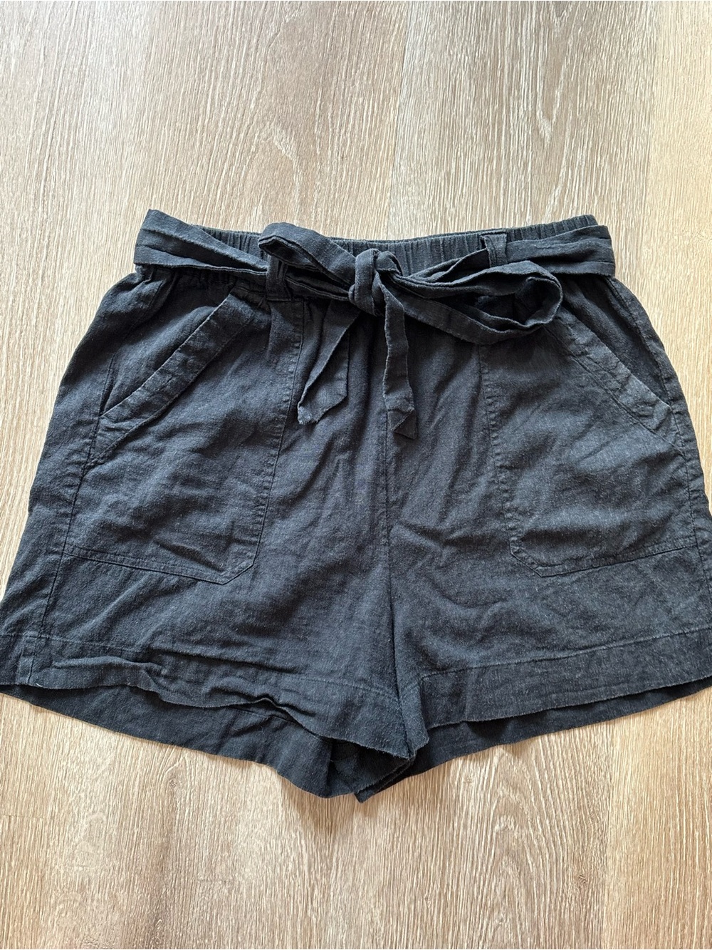 Marine Layer Womens Large Black Karleigh Belted Shorts Hemp Blend